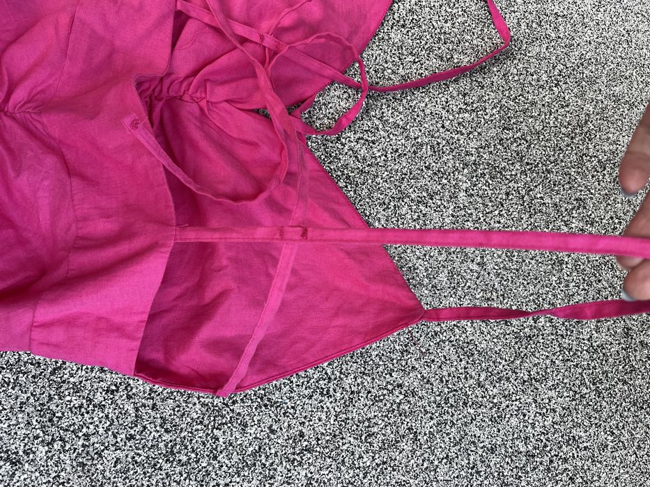 ZARA nowa obcisła lniana sukienka drapowana różowa krótka mini len S