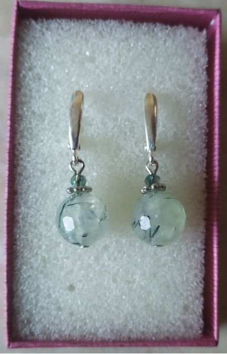 Серьги  Аметист  Пренит  Розовый кварц   Натуральный камень