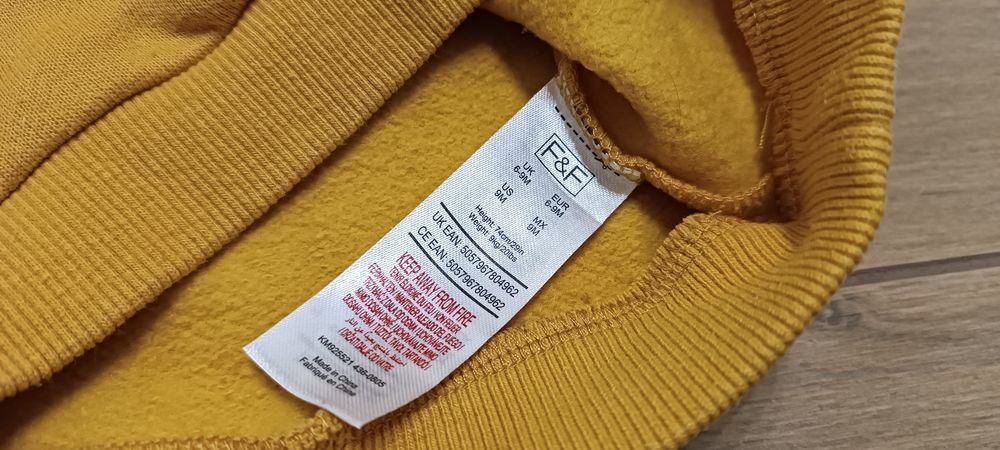 F&F 74 80 bluza dresowa dla chłopca musztardowy z napisem FUN