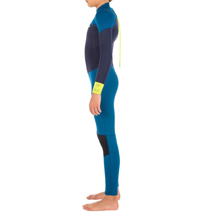 Fato de Surf 500 Neoprene 4/3 mm Criança Azul Amarelo