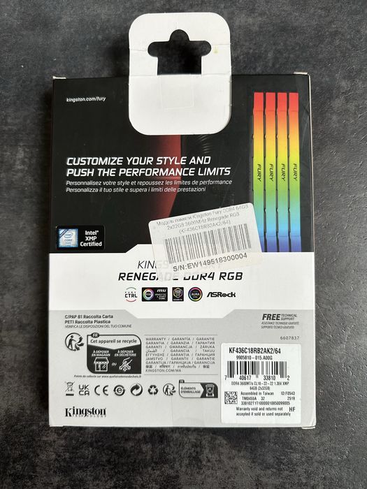Продам модуль памяти Kingston FuryDDR4 64gb 2x32 3600MHz Renegade RGB