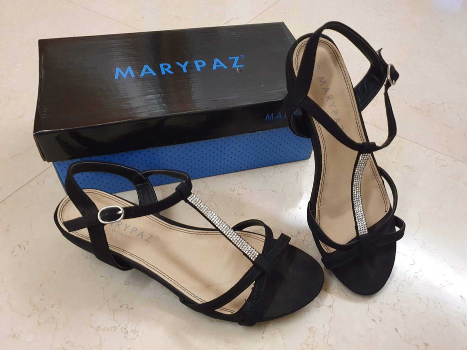 Sandálias pretas Marypaz, salto de 5 cm, tamanho 38
