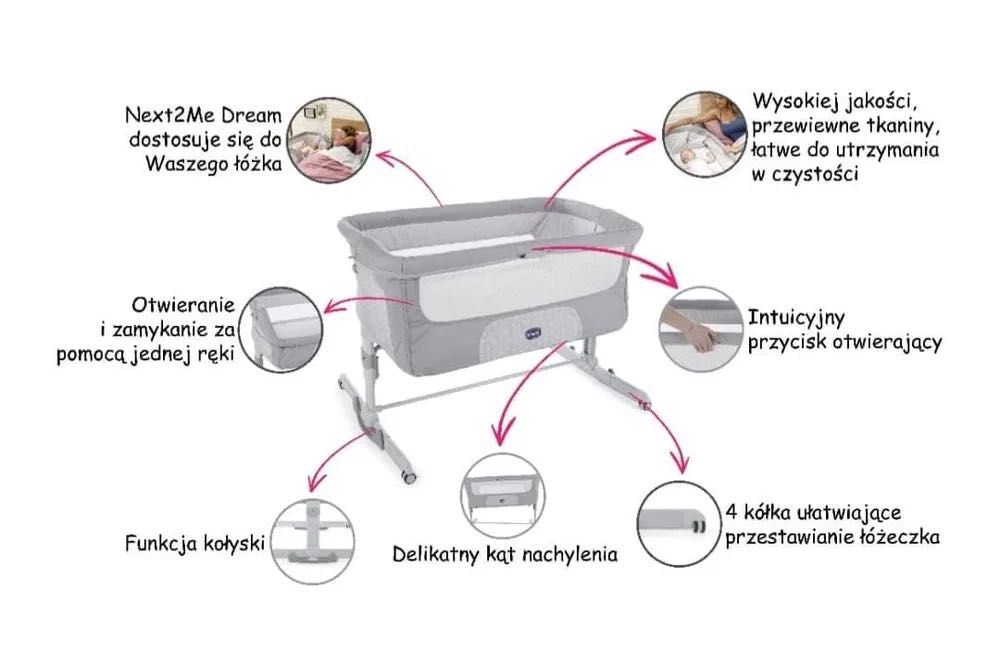 Łóżeczko dla niemowląt Chicco Next2me Dream Silver + GRATISY!