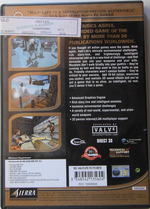 Um Bestseller! Jogo PC / CD-ROM: "Half-Life" ORIGINAL c/ Manual64171295339009121