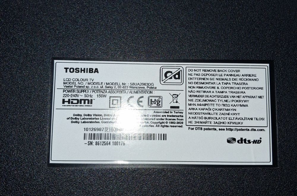 Telewizor Toshiba używany z usterką 58UA2063DG 58"