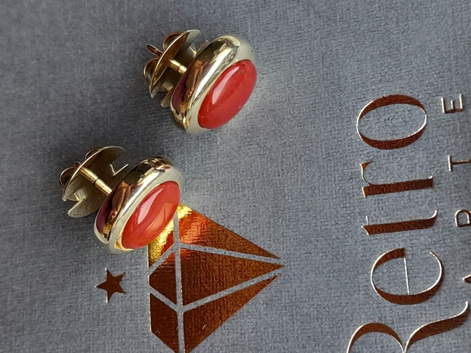 Piękne retro Kolczyki 3.8g Koral Złoto 585