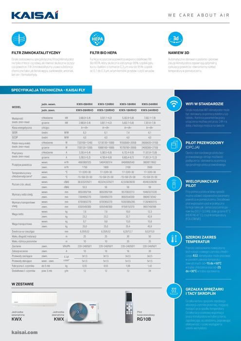Klimatyzacja kaisai 3,5kw Wi-Fi chłodzenie grzanie