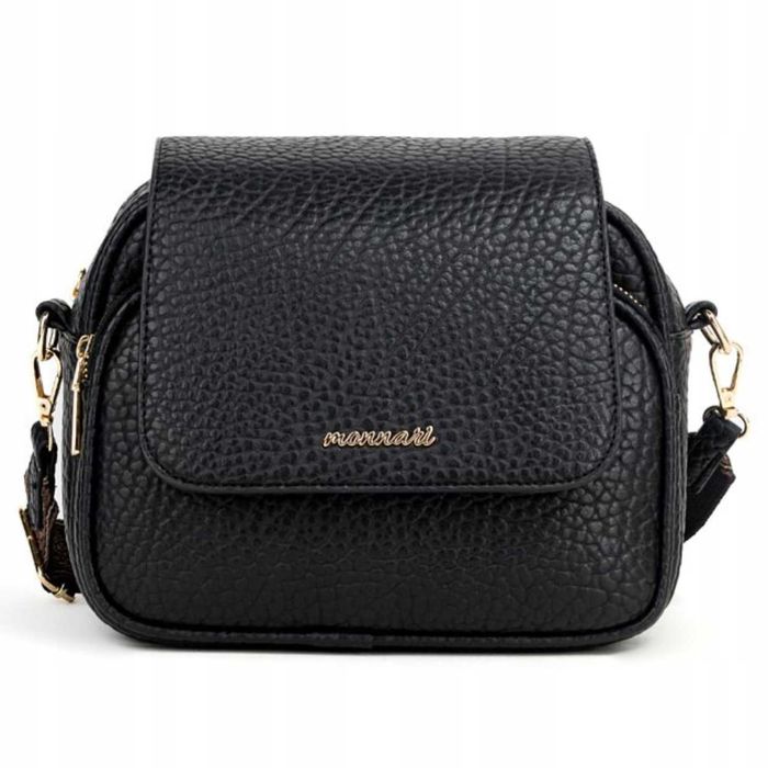 Torebka Damska MONNARI Listonoszka Z Klapką Czarna Skóra Eko Pasek