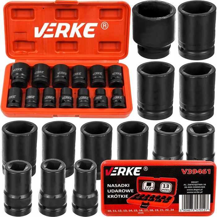 Nasadki udarowe  1/2 krótkie zestaw  NASADEK KLUCZY UDAROWYCH 10-24 MM