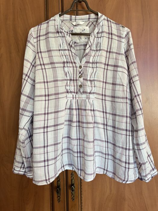 Letnia tunika M&S bawełna krata fioletowa 3/4