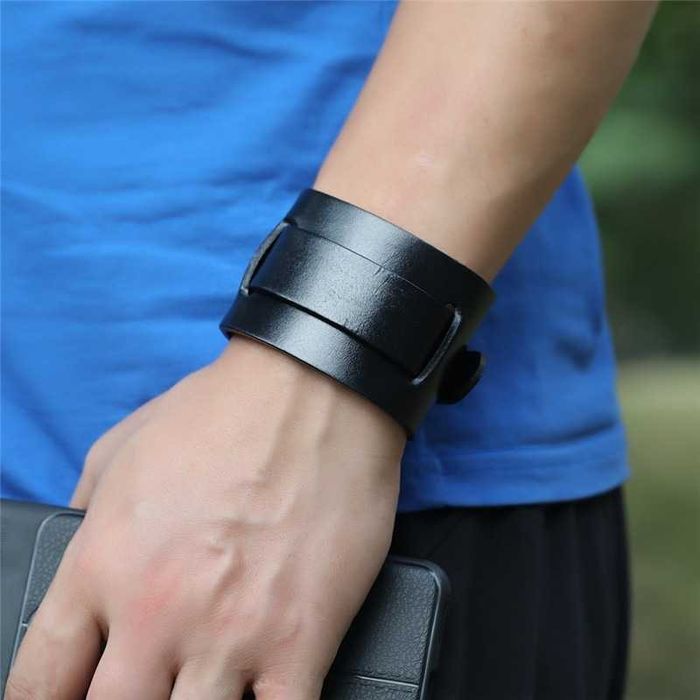 Bransoletka opaska na nadgarstek styl punk retro brązowa czarna 2szt