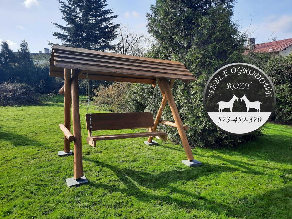 CENY DO LUTEGO! Drewniana huśtawka ogrodowa z grubych bali. Plac zabaw