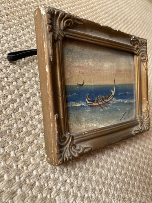 Quadro a óleo assinado com barco