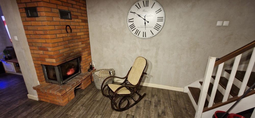 Fotel bujany drewno plus rattan, zabytkowy design