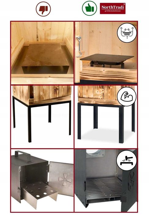 Wędzarnia Ogrodowa Domowa Drewniana Zestaw Palenisko Met. Dach Wędzok