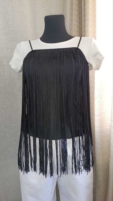 Топ на бретелях з довгою бахромою, чорний, р-р 38, фірми H&M