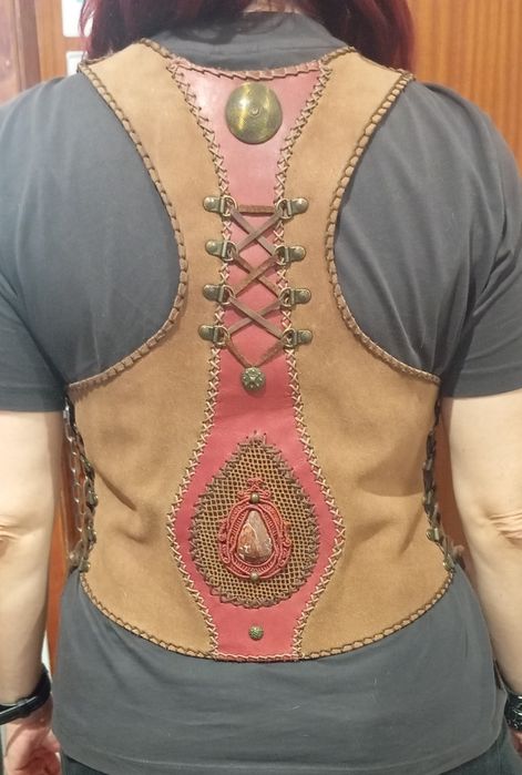 Colete de couro artesanal, Rave, Steampunk