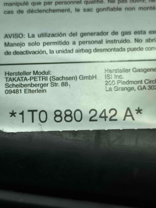 Airbag Banco Direito VW TOURAN
