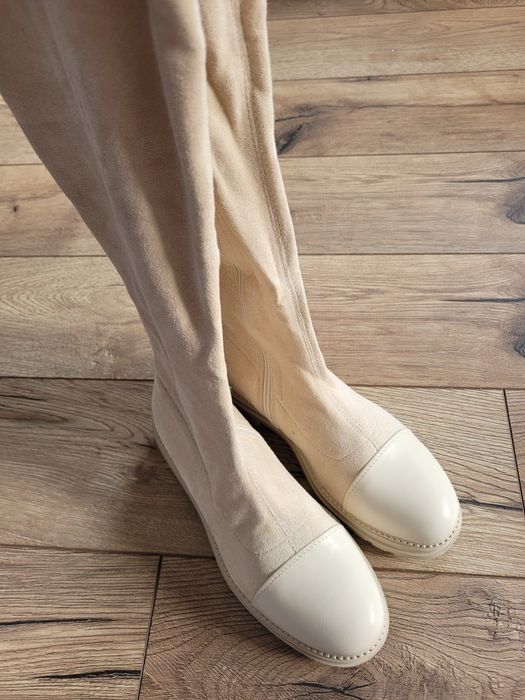 Kozaki wysokie trapery buty koty jasny beż zamsz 37