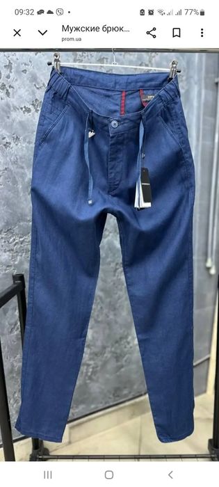 Льяние мужские брендовие штани лен, италия, зили, стефано ричи, билионер, синие