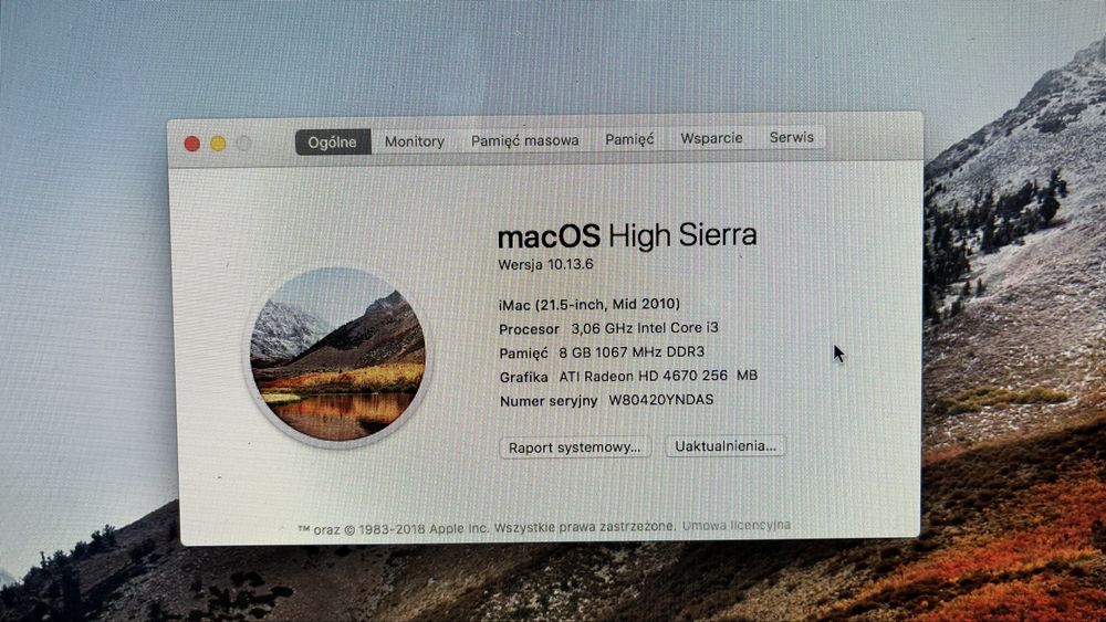 iMac Intel Core i3 3,06 GHz, 21,5 cala, 2010 rok, 8 GB Ram - kompletny