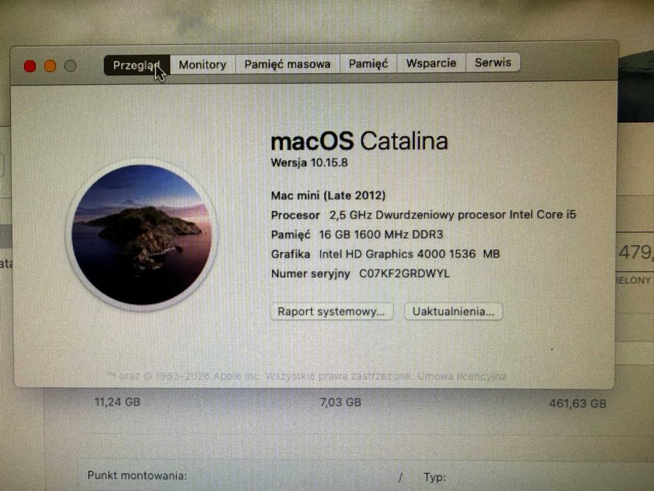 Mac mini (late 2012) Intel Core i5 2,5GHz 16GB RAM, 480 SSD SATA