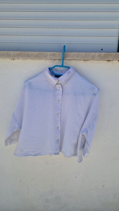 Camisa branca Primark de linho e algodão