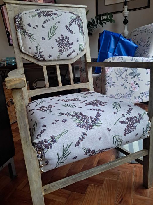 Cadeirão em madeira tecido e palhinha