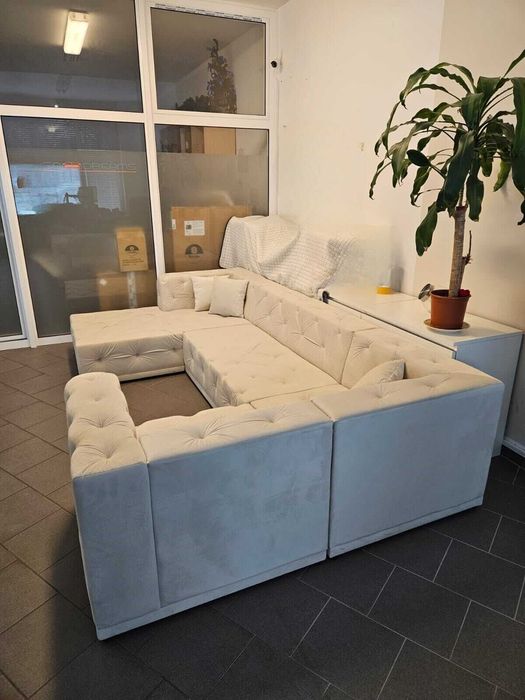 CHESTERFIELD sofa narożnik kanapa narożna beżowa OGROMNY wielki XXL