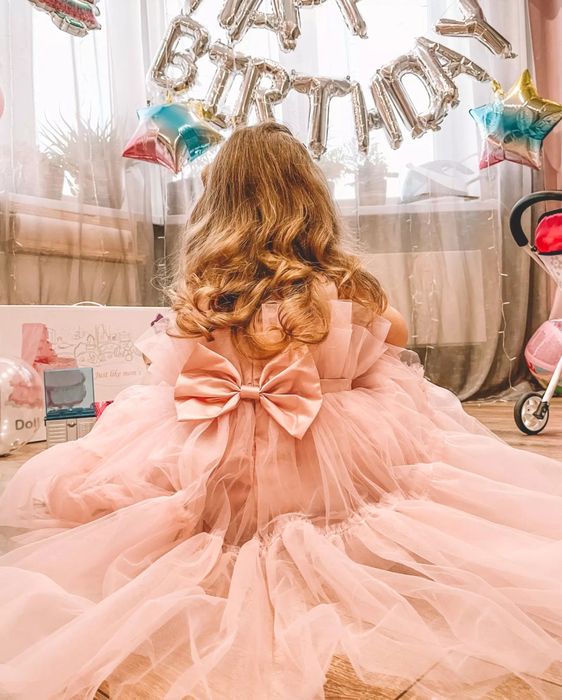 Дитяча сукня рожева пишна барбі Нарядное платье блакитна голуба