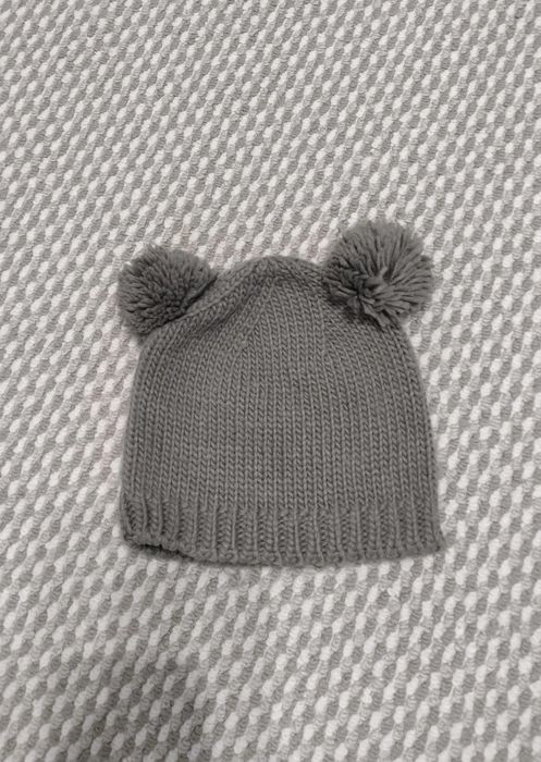3 - 5 lat TEDDY zimowa czapka miś chłopięca dla chłopca pompony szara