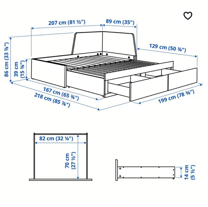 Cama FLEKKE Ikea Cama individual/dupla com 2 Gavetas Branco, 80x200cm.