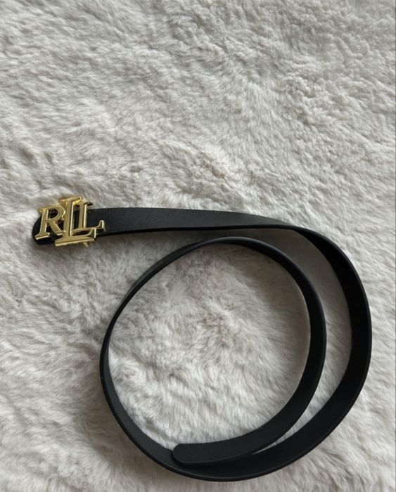 Pasek czarny ralph lauren złota klamra