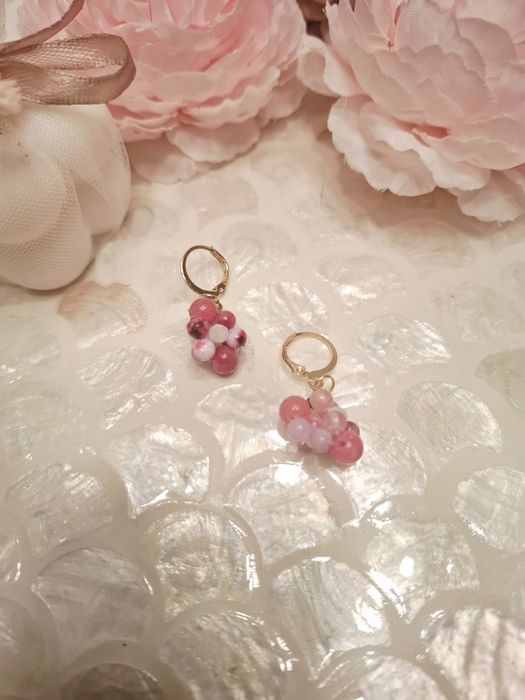 Kolczyki handmade z naturalnych kamieni kwarc truskawkowy agat