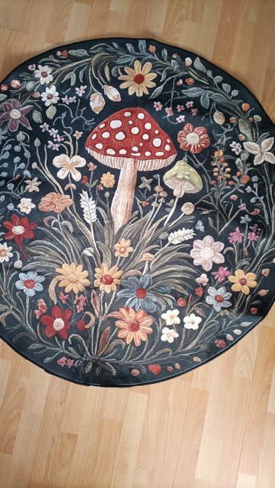 Dywan dywanik okrągły las grzyby zioła 120x120