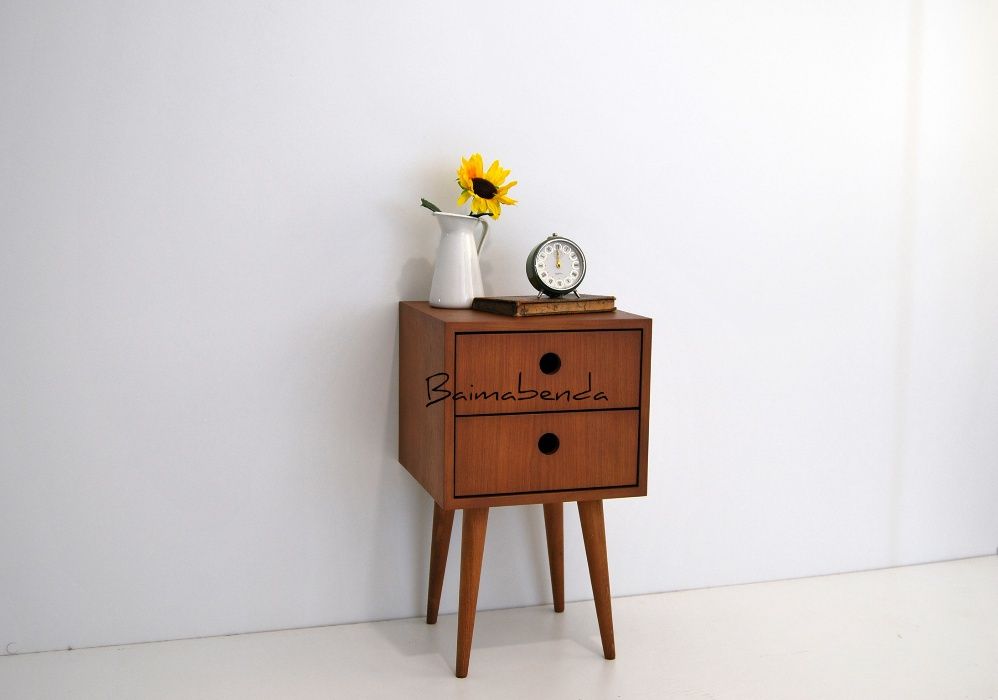 Par de Mesas de Cabeceira retro vintage estilo nordico c/ 2 gavetas