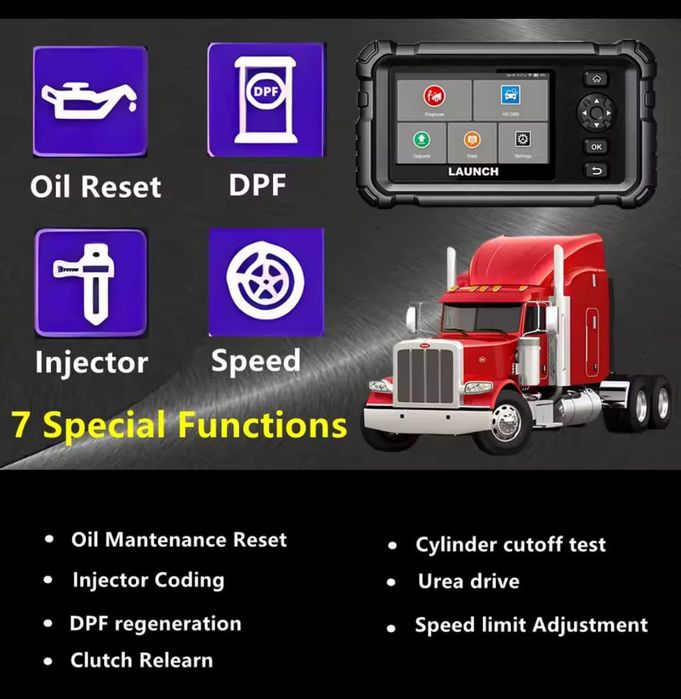Launch CRP129HD Ciężarowe Autobusy Koparki Traktory ADBLUE DPF I inne