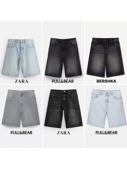 Шорти PULL&BEAR ZARA BERSHKA Чоловічі Широкі Оригінал Нові Джинсові Широкие Джинсы Шорты Shorts Зара
