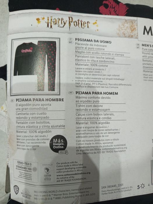 Świetna bawełniana piżama męska Harry Potter rozmiar M
