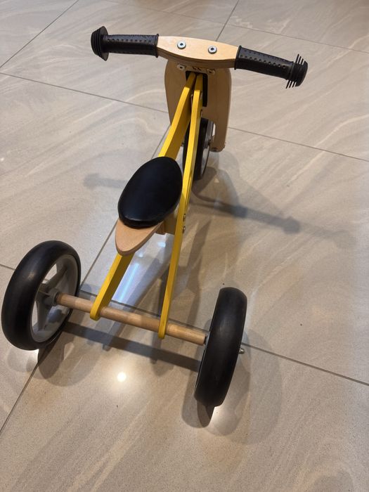 Drewniany Rowerek Jeździk 2W1 Mini Rowerek Trzykołowy Żółty Nic804