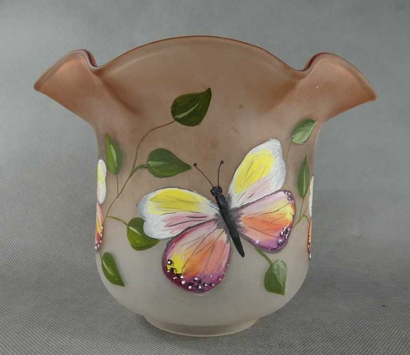 TULIPAN klosz LAMPA NAFTOWA malowany motyl liść 8,6 cm