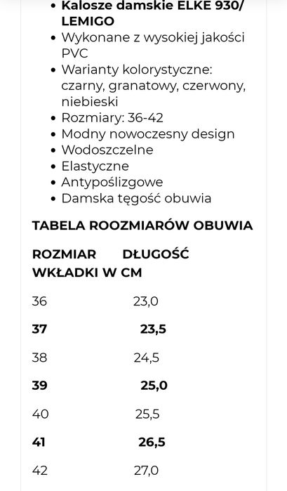 Kalosze damskie polski producent Lemigo