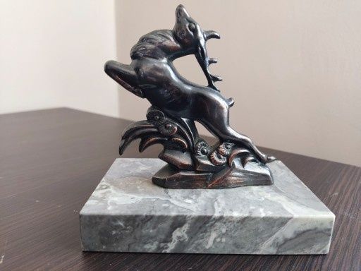 Przycisk do papieru - art deco - jeleń na marmurowej podstawie