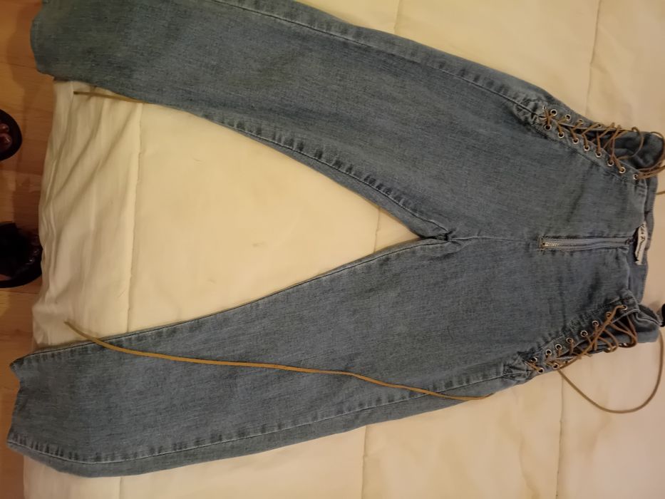 Calças de ganga com cordões  skiny