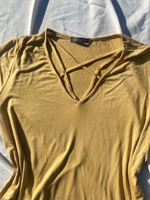 Musztardowa bluzka na krótki rękaw west coast love L 40 basic