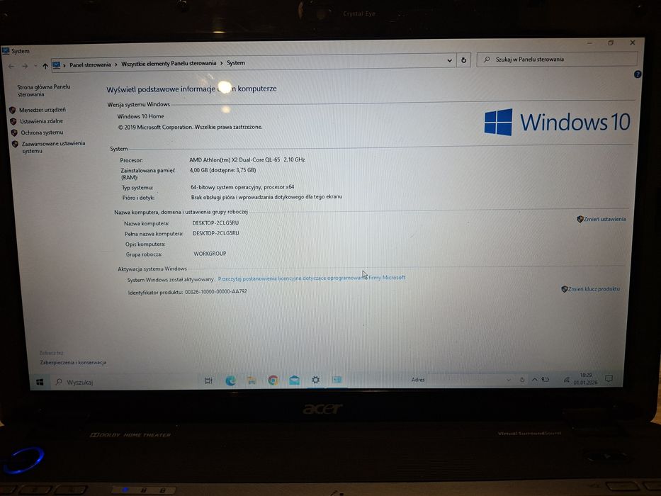 Laptop Acer Aspire series 5536/5236, model M52265 sprawny
