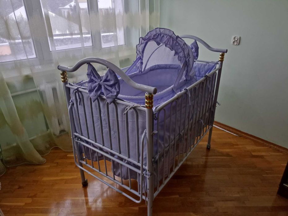 Дитяче Ліжко, Кроватка Метал ( Трансформер) +повний комплект з Люлькою