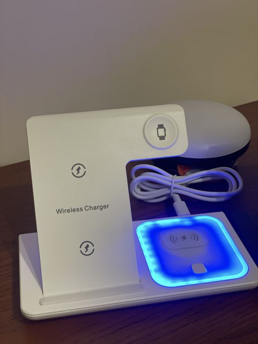Бездротова підставка зарядка телефон,годинник,навушники,нічник