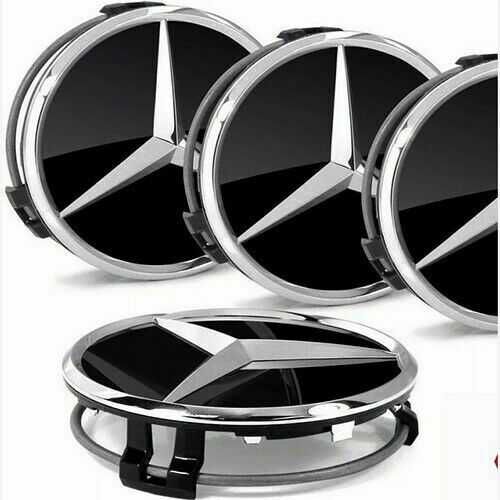 4 centros de jantes 75mm Mercedes Benz azul, preto, prateado Etc.