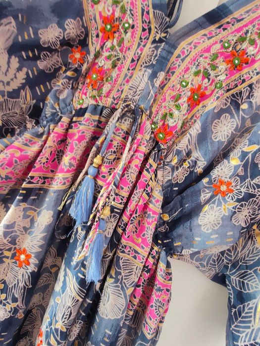 Boho haftowana sukienka jedwab maxi na lato M L XL